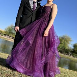 Size 12 Purple Full Length Prom Dress