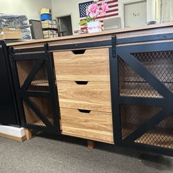 Kitchen Cabinet, Sideboard Buffet Cabinet w/ Sliding Barn Doors & 3 Drawers,47" Wood Storage Cabinet