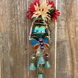 NEW! Rainbow Stained Glass Wind Chime Sun Catcher Butterfly Vase Mobile