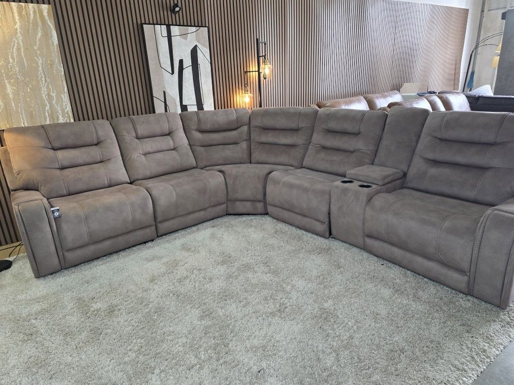 New - 6 Piece Barcalounger Carmelo Fabric Power Reclining Sectional with Power Headrests