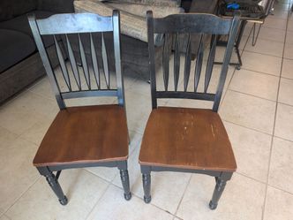 Pair of Black & Brown Wood Dining Chairs