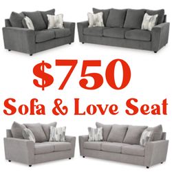 You Pick! One Set Of Sofa And Love Seat In Light Or Dark Grey 