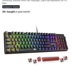 Redragon Mechanical Gaming Keyboard Wired, 11 Programmable Backlit Modes, Hot-Swappable Red Switch, Anti-Ghosting, Double-Shot PBT Keycaps, Light Up K