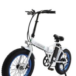 Ecotric Electric 20" x 4.0 Fat Tire Folding Bicycle 20MPH 810 LED Display Removable Lithium-Ion Battery Beach Mountain Snow Electric Bike Moped White 