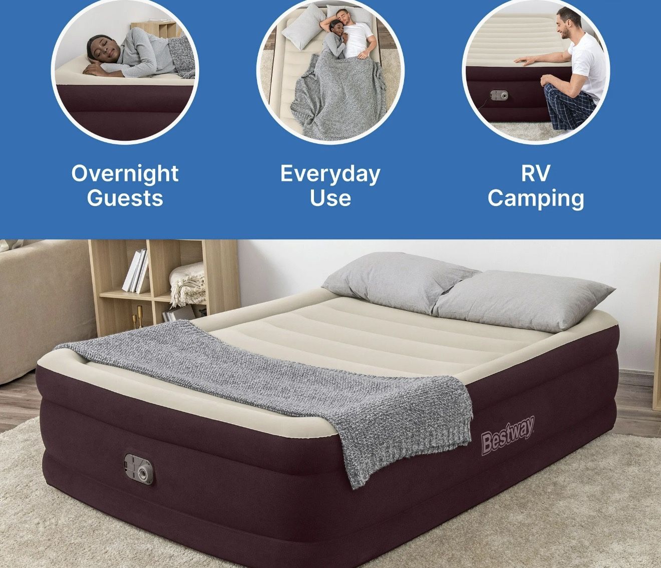 Bestway® Maroon Tritech Air Mattress Queen 20" with Built-in AC Pump