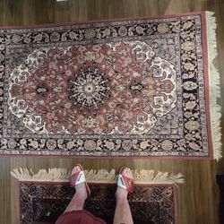 Vintage Kashan Area Rug-4x6.5-Hand Knotted -100% Wool-Rose/Blue-#22349