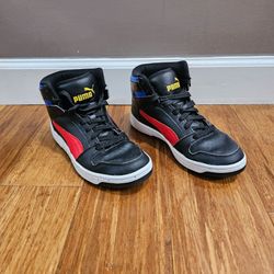 PUMA Rebound LayUp Basketball Sneakers Size 6C Black Red Blue High Top Kicks