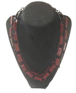 Chico's Statement Necklace Red Box Link Acrylic Chain Contemporary Chunky