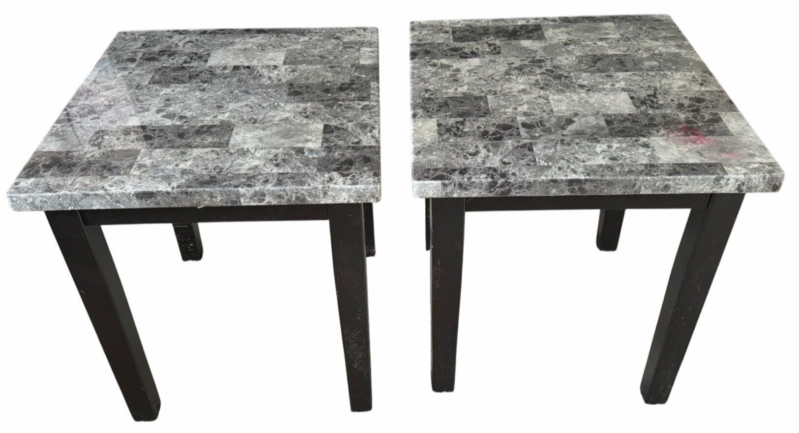 Set Of 2 Faux Marble Top Square End Tables With Black Wooden Legs