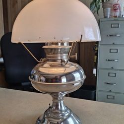  VERY Unique Looking Vintage  SILVER OIL LAMP  THAT'S ELECTRIC  GOOD CONDITION 
