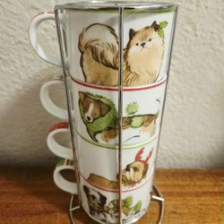 Pier 1 Christmas Stackable Dog Mugs in Standing Rack ADORABLE