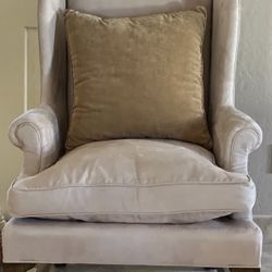 High Wingback Suede Begie Chair w/Pillow