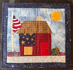 Handmade Patriotic Quilted Wall Hanging – Americana House 14.25” x 15.25”