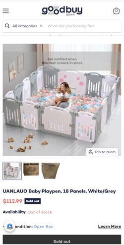 UANLAUO Baby Playpen, 18 Panels, White/Grey
