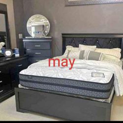 Brand New 🆕 A. Black 4-Piece Bedroom Set Bed,  Dresser, Mirror And Night Stand 🚛🚛Fast Delivery Available 💓