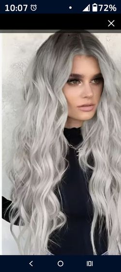 New 🔥 GRAY WIG LONG 26 INCH LONG SYNTHETIC HAIR COMES WITH FR EE CAP9