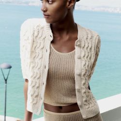 Zara NWT size S short sleeves braided knit cardigan. Round neck, short sleeves, front closure.  51% polyester 49% cotton .5% viscose