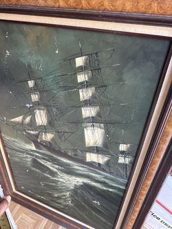 vintage-style maritime oil painting