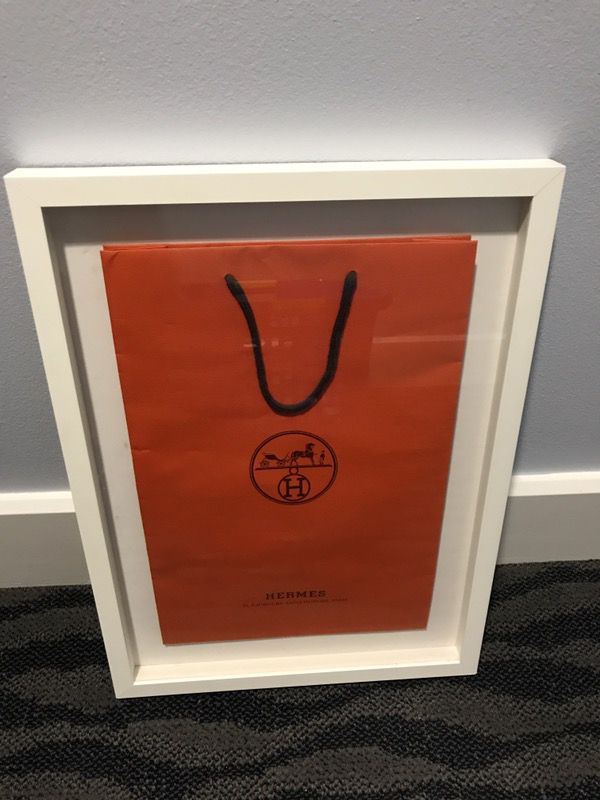 Hermes bag in shadow box. Not perfect but looks good hanging on your wall