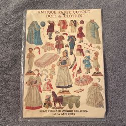 Antique Paper Cut Out Doll & Clothes-Exact Replica Of Museum Collection Of The Late 1800’s