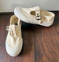 Vans Mary Jane Women Size 8 Beige Linen Canvas Buckle Shoes