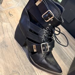 7.5 Pointy Buckle  Black Boots 