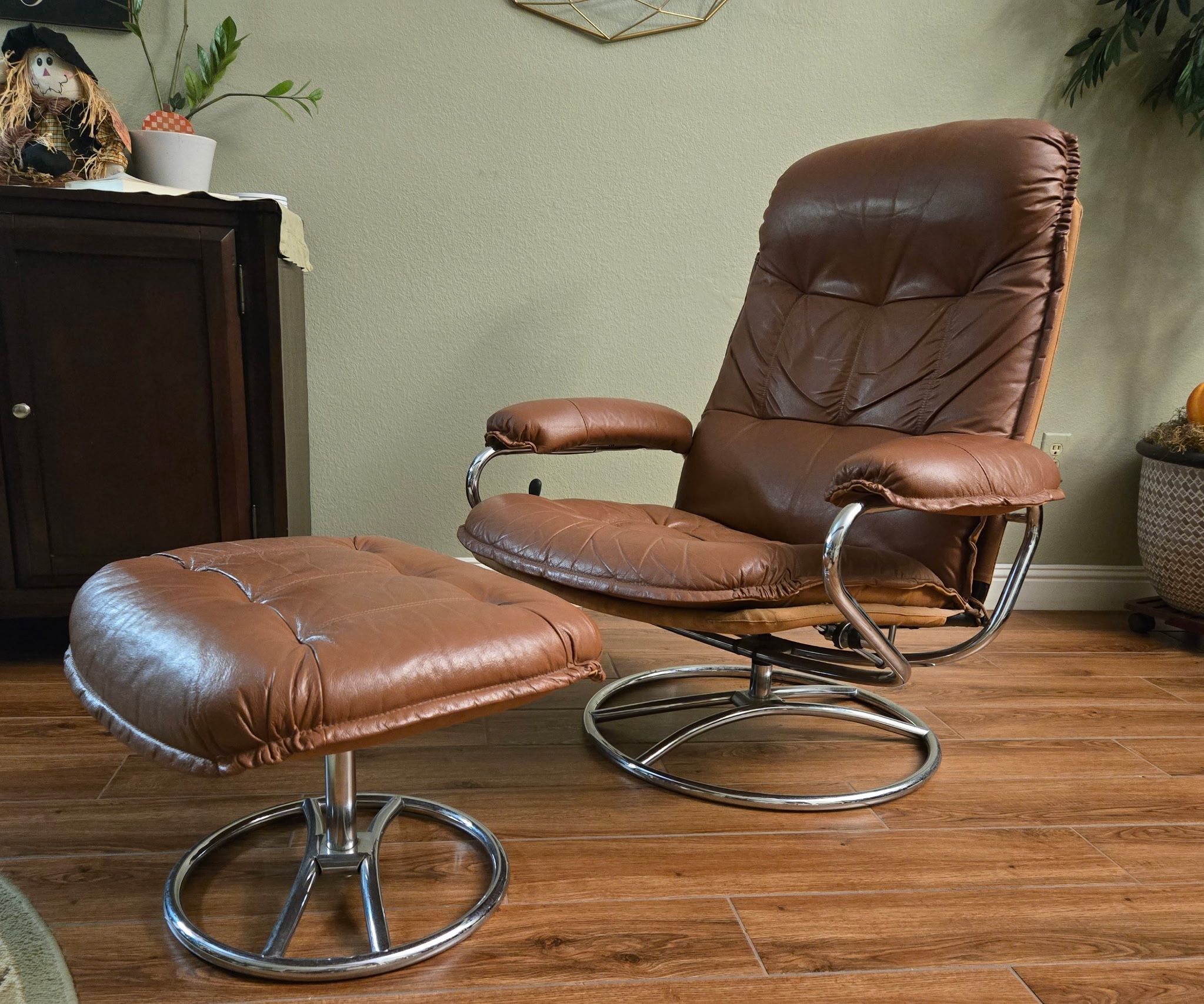 Vintage ChairWorks Brown Leather Recliner Chair w/ Ottoman-64th St & Bell