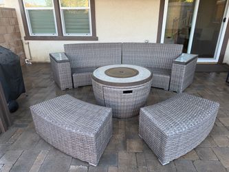 Outdoor Wicker Patio Set with Fire Pit Table