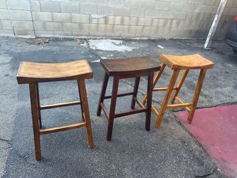 Set of 3 Wooden Saddle Seat Bar Stools