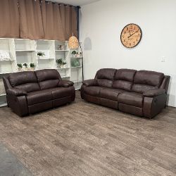 Brown Leather Reclining Couch Sofa Set! Delivery Available!