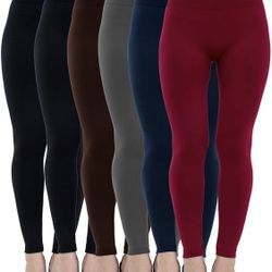 6 pairs Fleece Lined Leggings Womens Fashion High Waist Tummy Control Leggings for Women