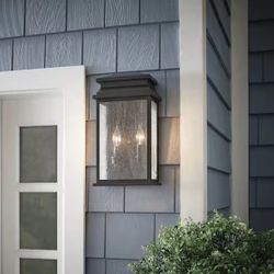 2-Light Black Outdoor Wall Light Fixture Sconce with Clear Seeded Glass