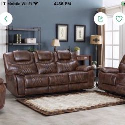 BLACK OR BROWN RECLINING SOFA AND LOVESEAT