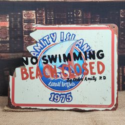 Jaws Amity Island No Swimming Beach Closed Metal Sign Licensed by Amblin Enterta