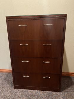 Indiana Furniture Executive 4-Drawer Lateral File Cabinet – Cherry Wood – Glass Top