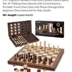 Bstoyder New 2 In 1 Magnetic Wooden & Checkers Board