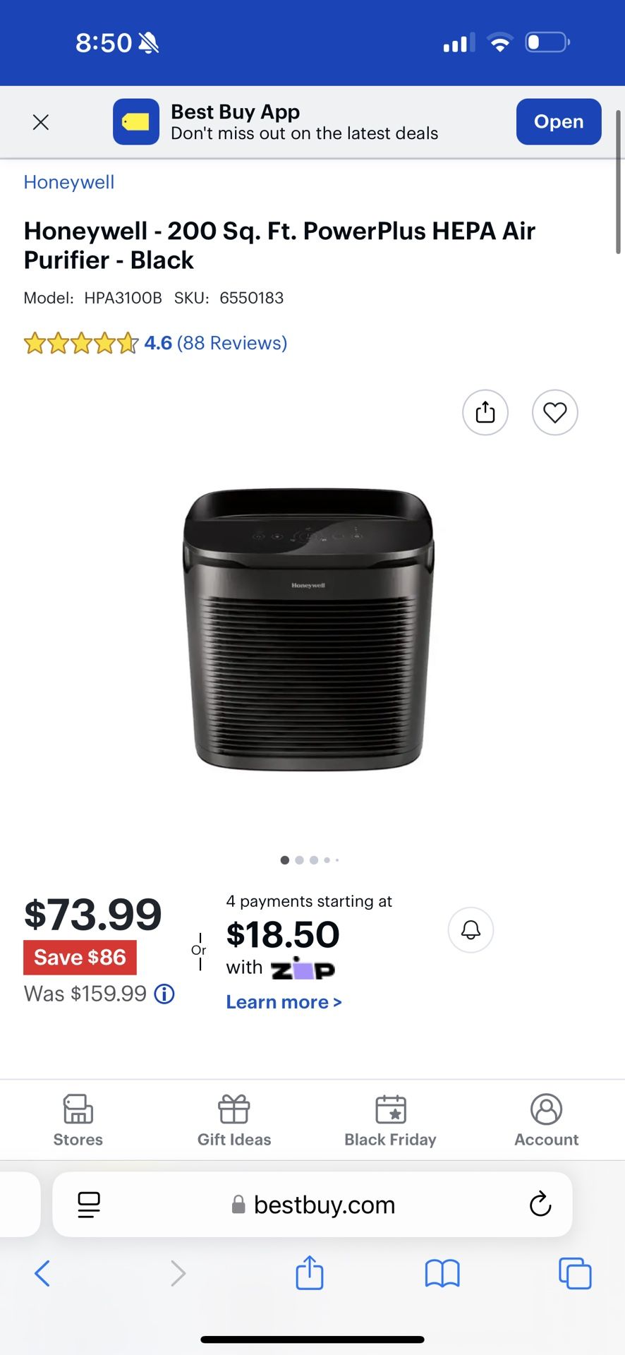 Honeywell - 200 Sq. Ft. PowerPlus HEPA Air Purifier - Black