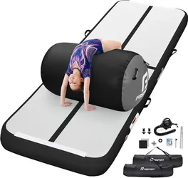 Inflatable Air Gymnastics Mat 4 inches Thickness and Air Roller 40x23.6 inches with Electric Air Pump 10ft/13ft Training Mats for Home Use Cheerleadin