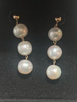 10K Gold Genuine Fresh Water Pearls Droplet Earrings