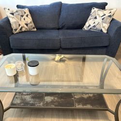 Sleeper Sofa & Glass Coffee Table Set 