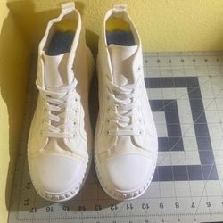 White Canvas High-Top Platform Sneakers Women's 11 EUR 42 - Lug Sole - New No Box