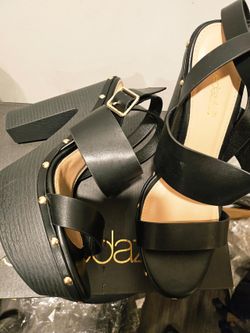 SHOE DAZZLE Francisca Heeled Sandals Women's STUDDED STRAPPY Black, Size 10