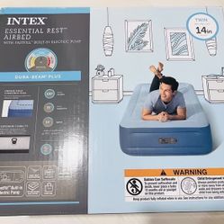*Sealed new* Intex Mid Rise Hexbeam 14" Electric Pump Twin Air Mattress - Dark Blue