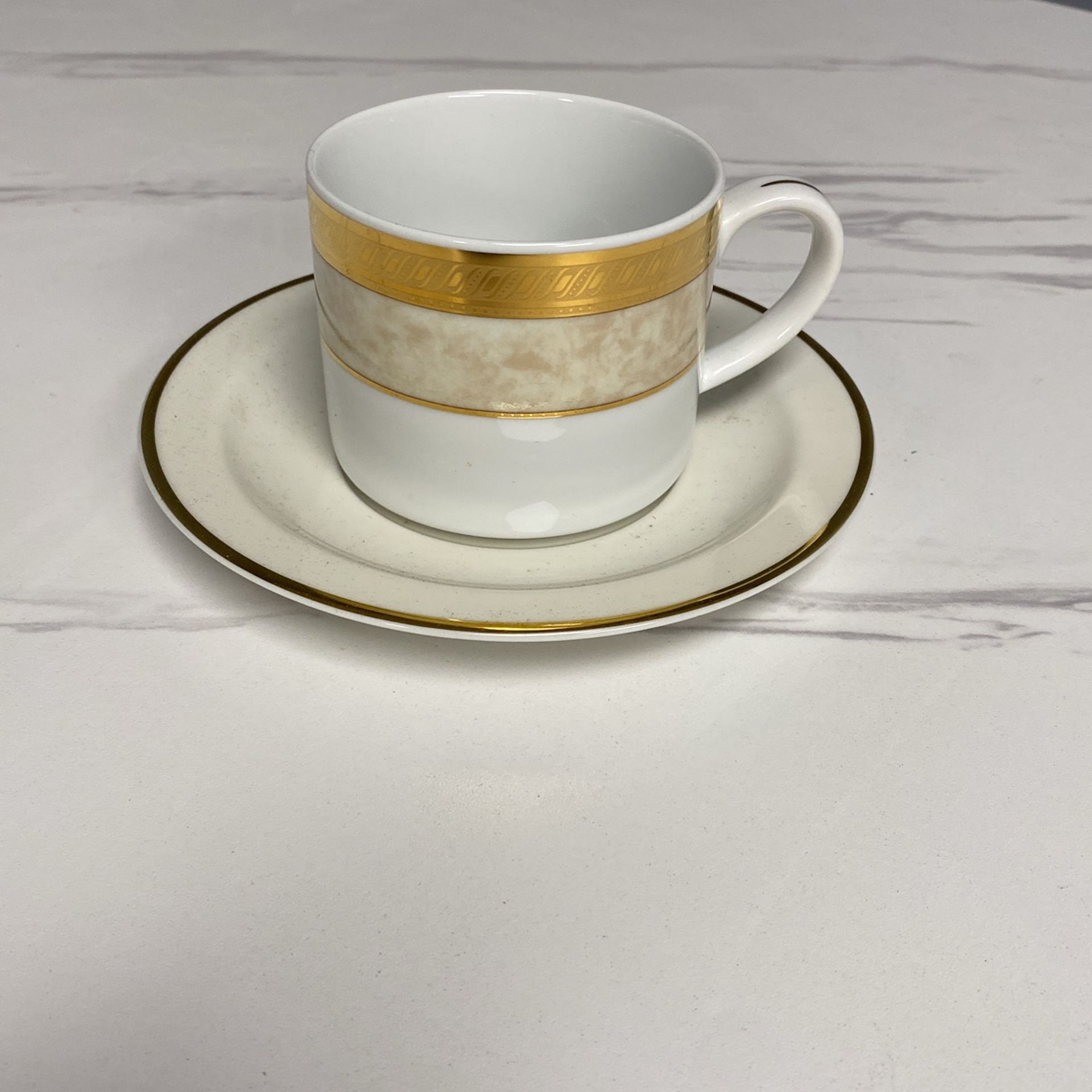 Gold Rimmed Cup And Gold Rimmed Sauce