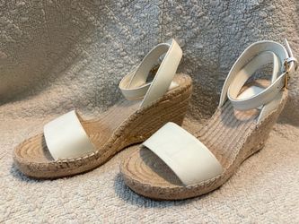 Tory Burch White Leather Espadrille Wedge Sandals - Size 6