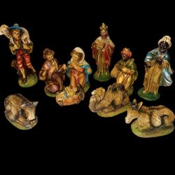 Vintage 10 Piece Nativity Figures Animals Hand Painted from Italy 1.5”-5”
