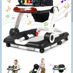 Music and Lights Baby Walker with Wheels, 6 in 1 Baby Activity Center w/Ergonomic backrest Design, Baby Walkers for Boys w/Foot Pads, Music Bouncer Wa