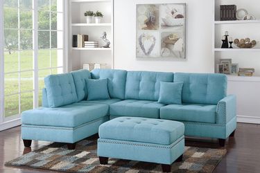 Blue Sectional Sofa with reversible chaise and ottoman