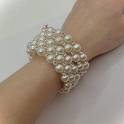 Pearls Crystals Rhinestones Bracelet Wedding Prom