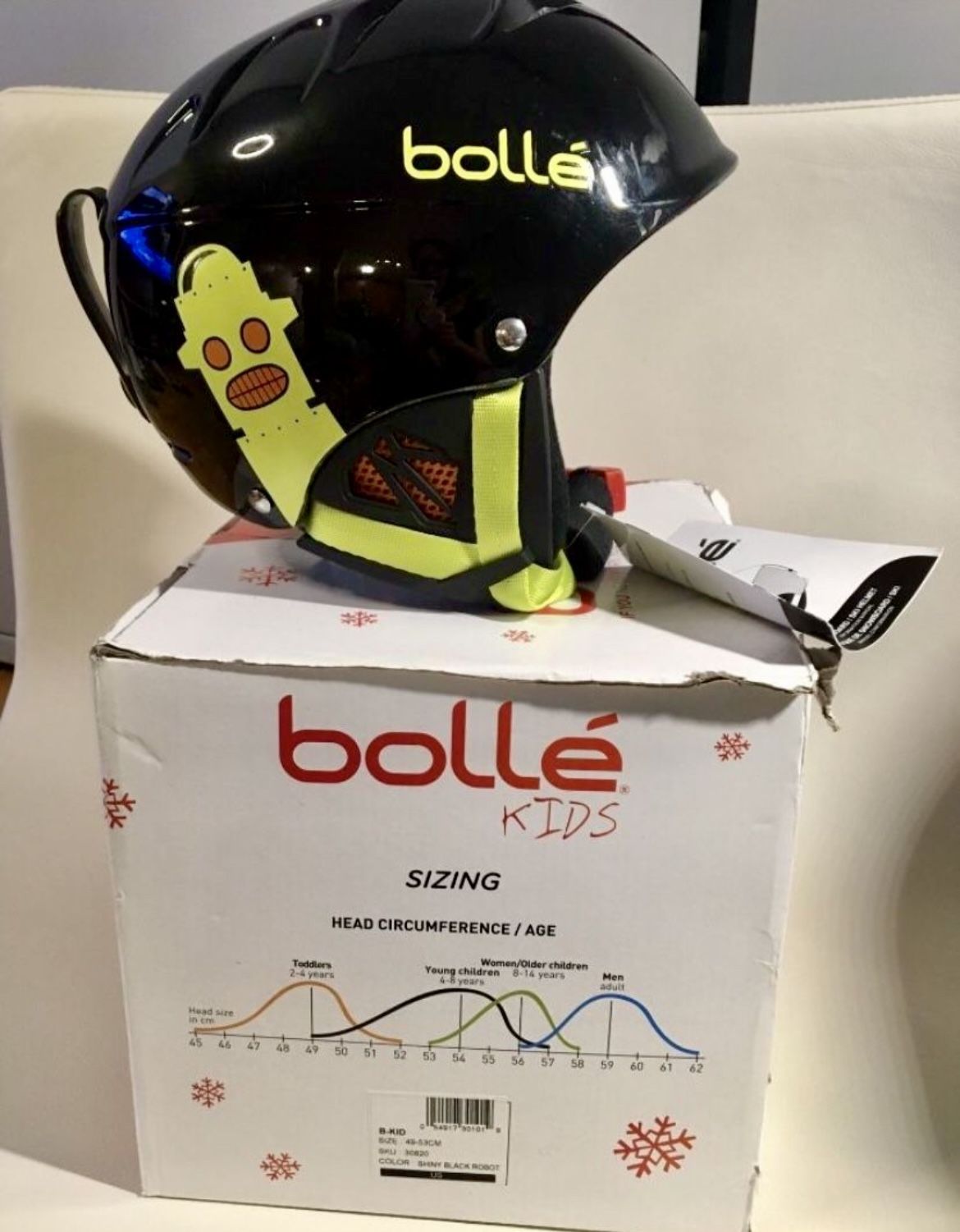BOLLE Kids Snowboard / Ski Helmet Black Yellow Robot 49-53cm 